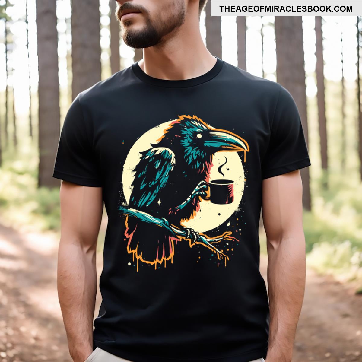 Crow Drinking Coffee T-shirt