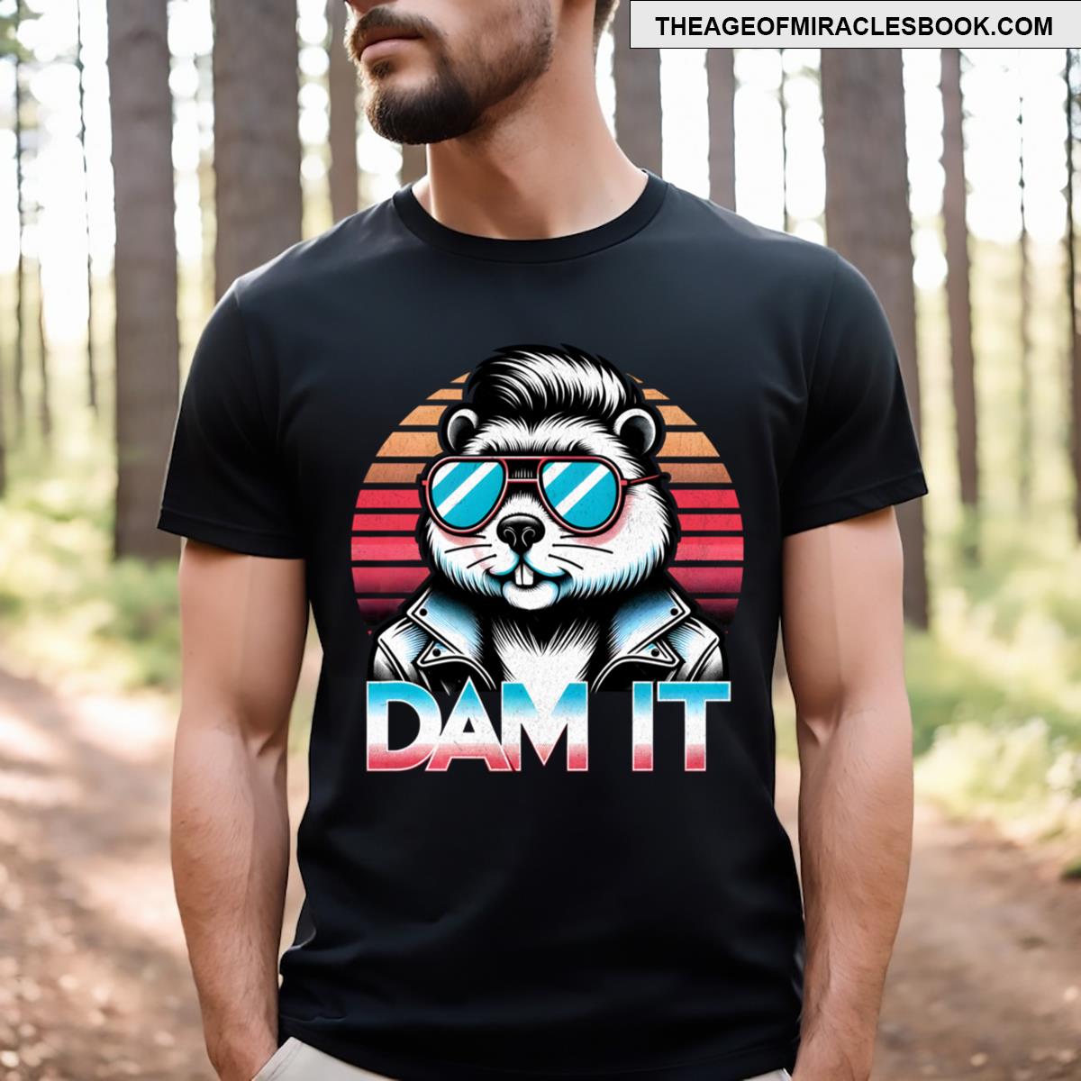 Dam It Vaporwave Beaver Funny T-shirt