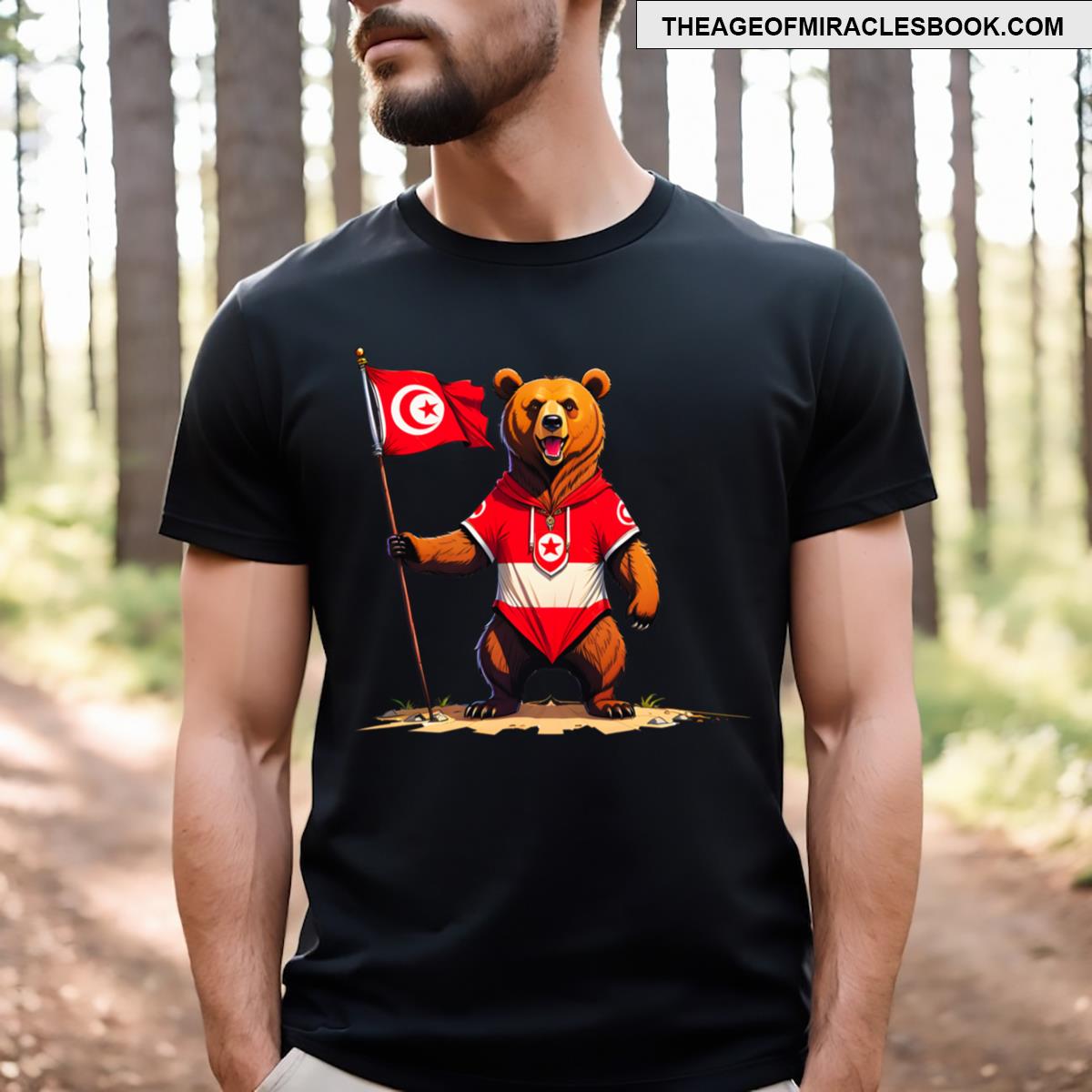 Funny Bear Wearing Tunisian Flag T-shirt