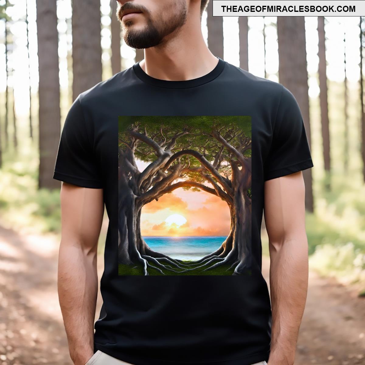 Surreal Banyan Tree Sunset Window T-shirt