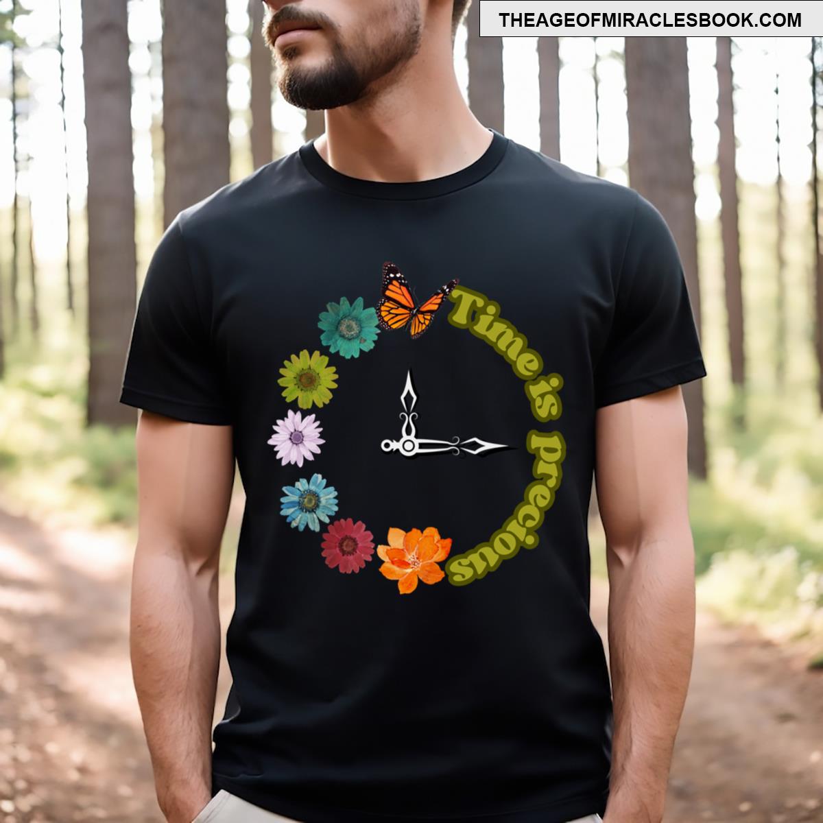 Time Is Precious Motivation Flowers Clock T-shirt
