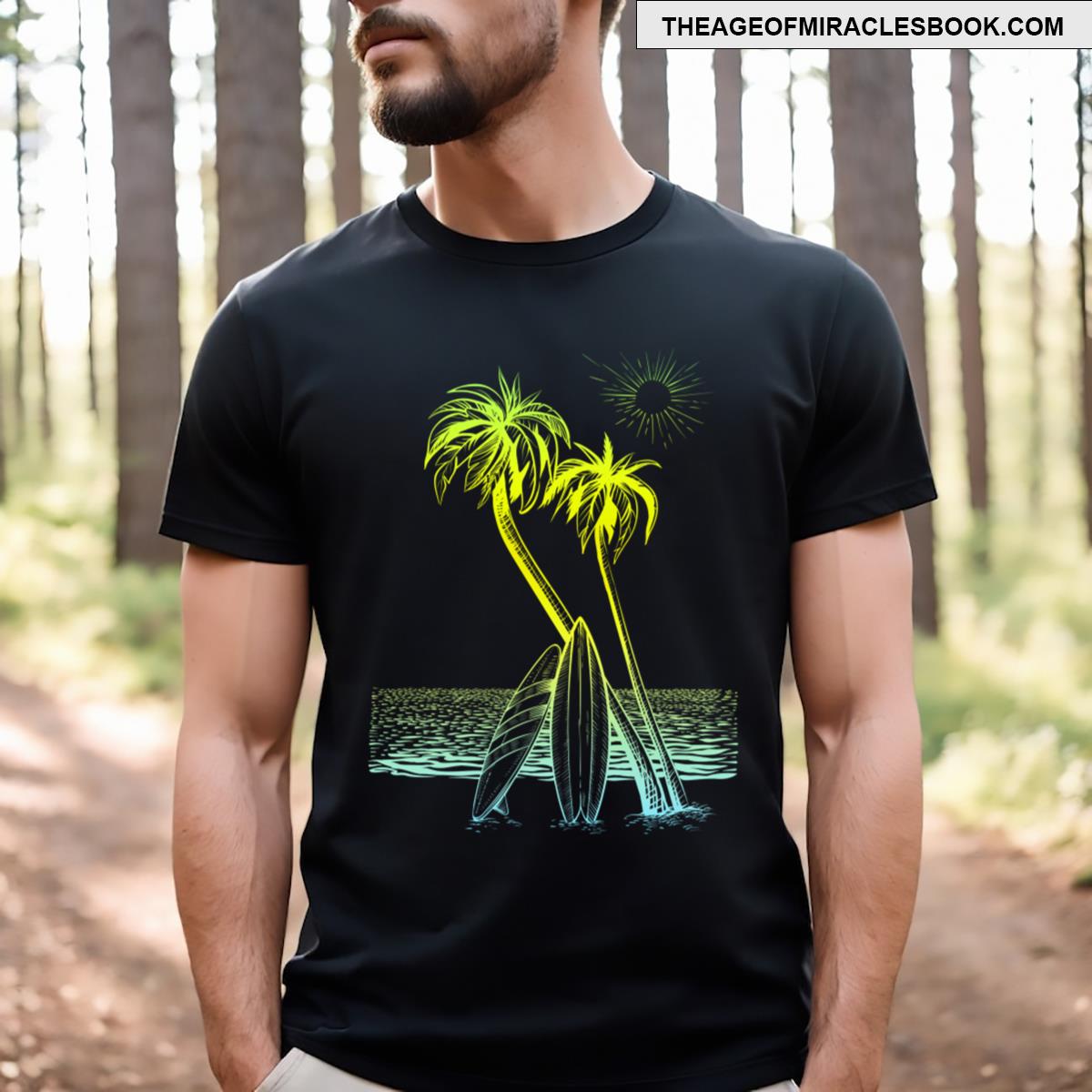Vibrant Palm Tree Surf Sunset T-shirt