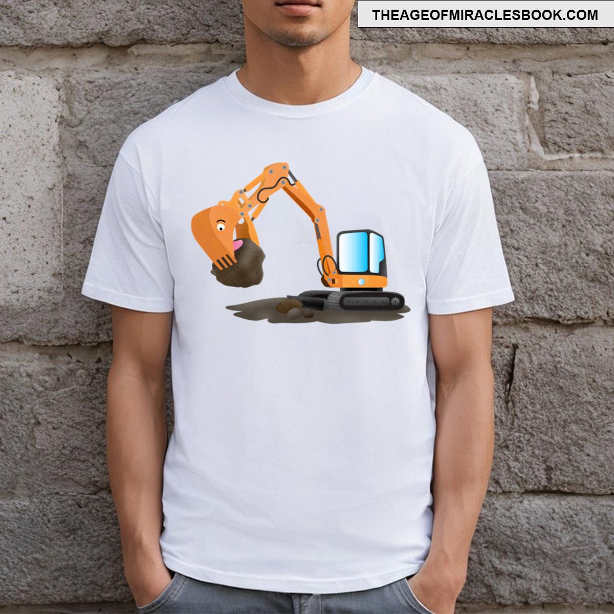 Cute Orange Excavator Digger Cartoon T-shirt