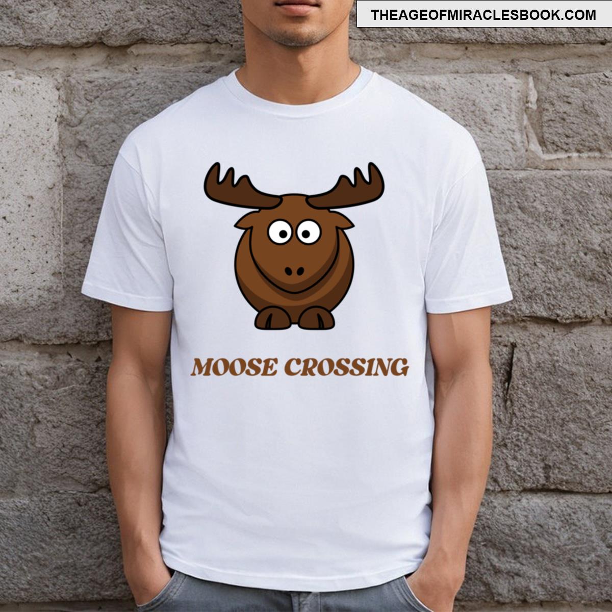 Moose Crossing Cartoon Design T-shirt