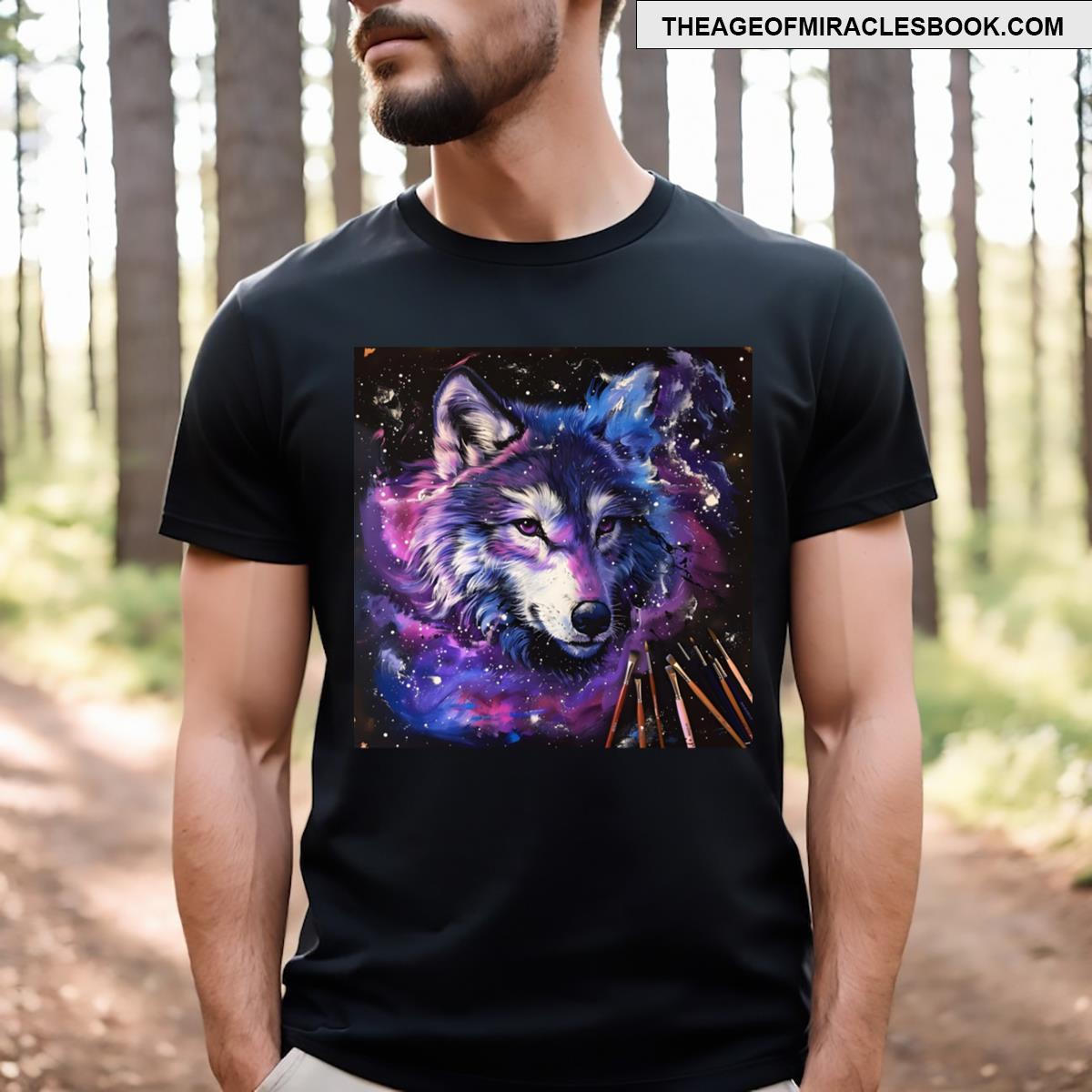 Galaxy Snow Wolf Digital Art T-shirt