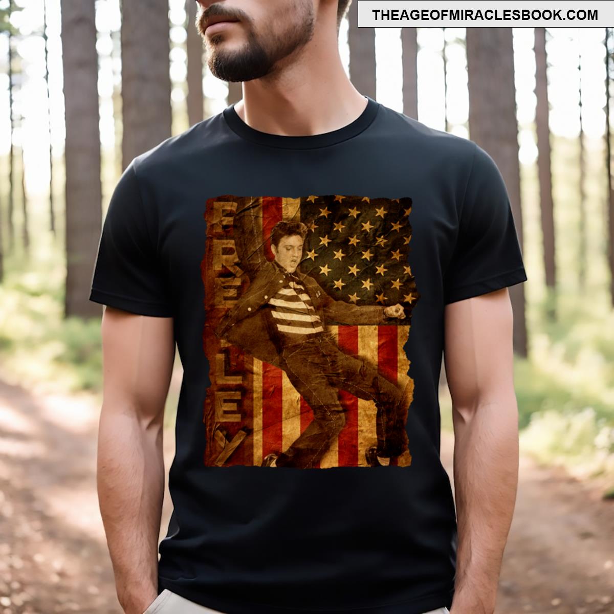 Usa Flag With Presley T-shirt