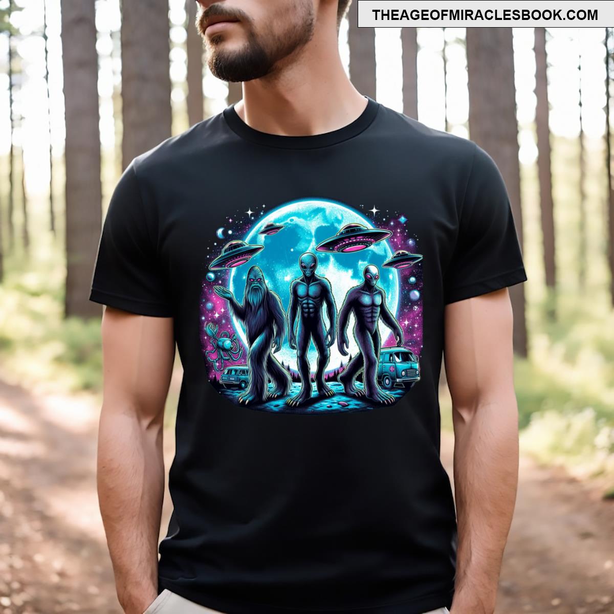 Alien And Bigfoot Moon T-shirt