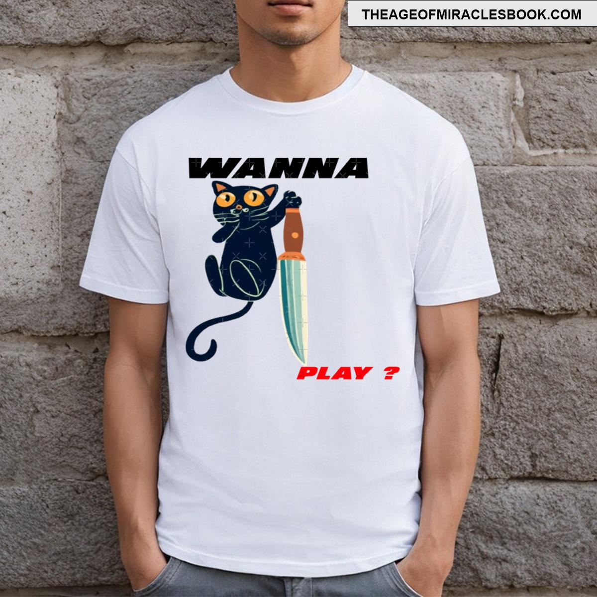 Silly Black Cat With Knife T-shirt