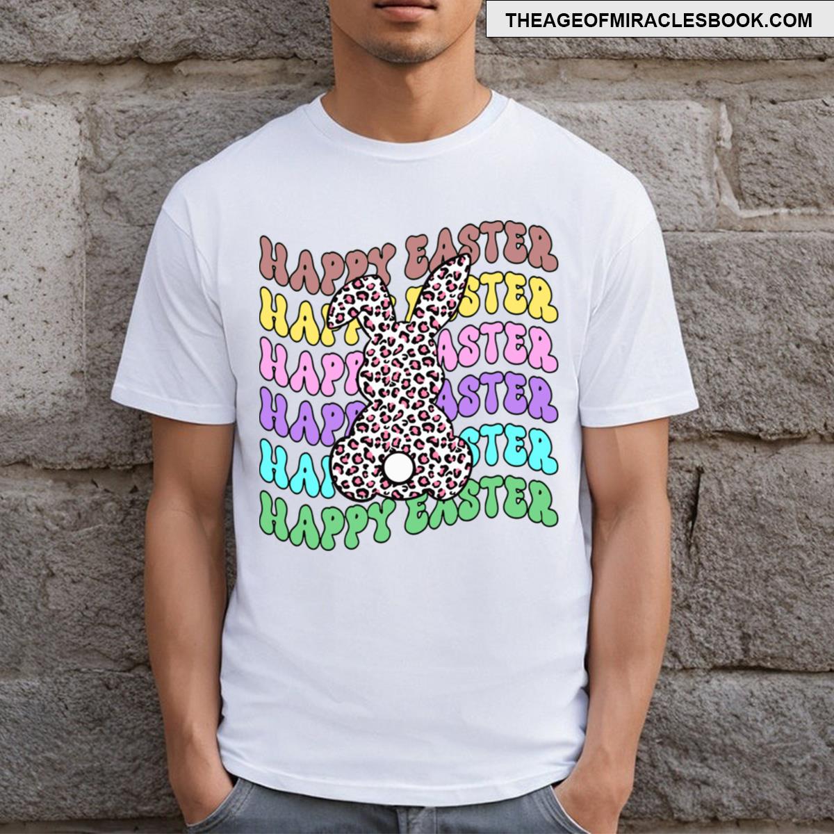 Happy Easter Stacked Cheetah Leopard Bunny Rabbit T-shirt