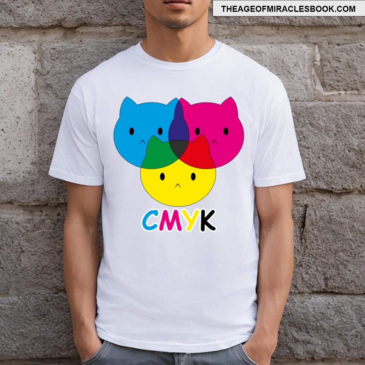 Cmyk Cat Sticker Graphic Design T-shirt