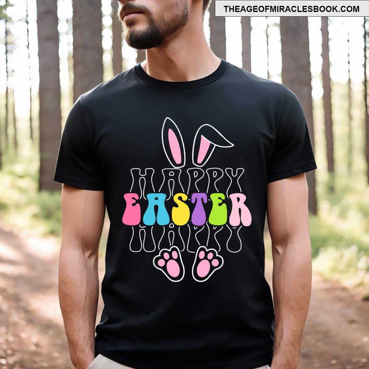 Happy Easter Bunny Rabbit Face Groovy Easter Day Girls T-shirt