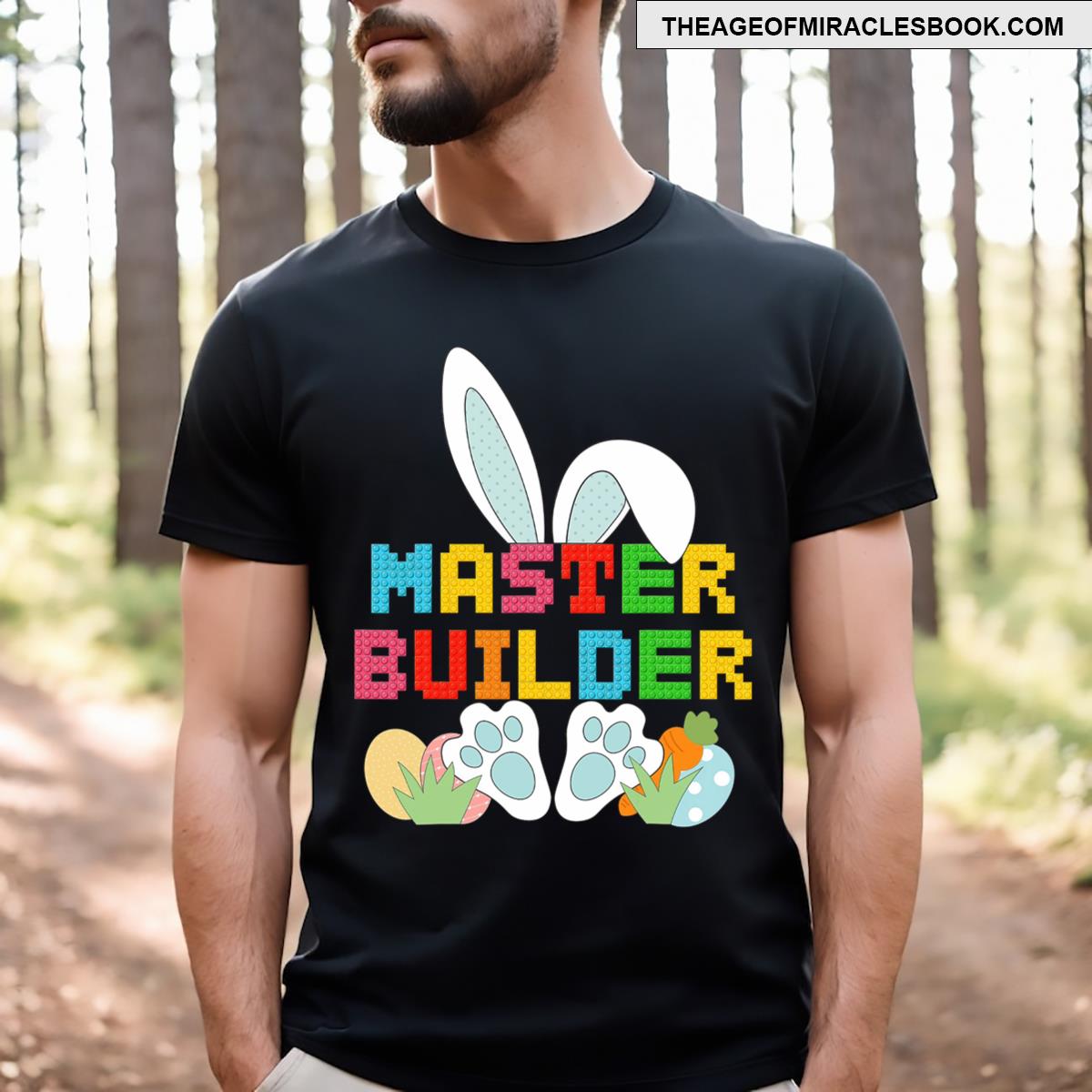 Funny Master Builder Rabbit Easter Day Block Brick Building T-shirt