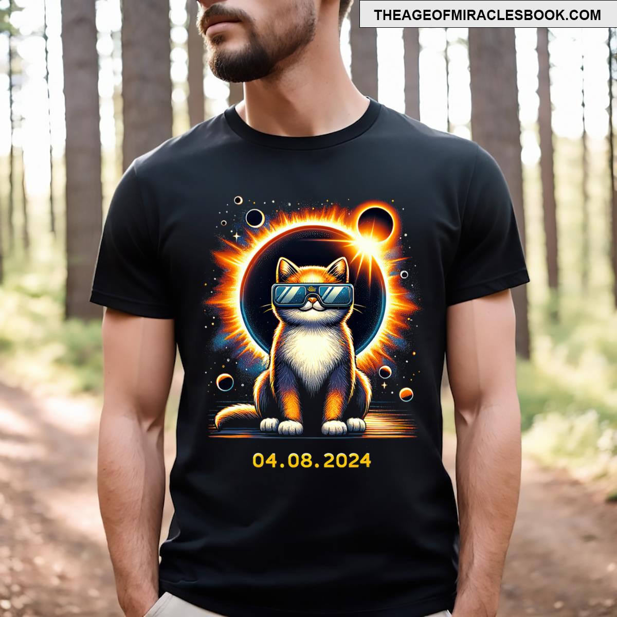 Funny Solar 2024 Eclipse Cat Wearing Eclipse Glasses T-shirt