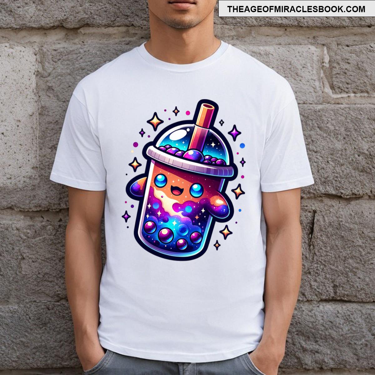 Galaxy Covered Cute Boba Tea T-shirt