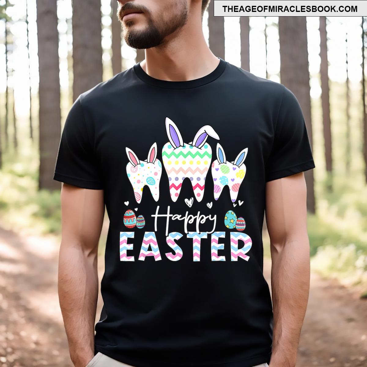Happy Easter Teeth Tooth Rabbit Ears Dental Dentist Eggs T-shirt