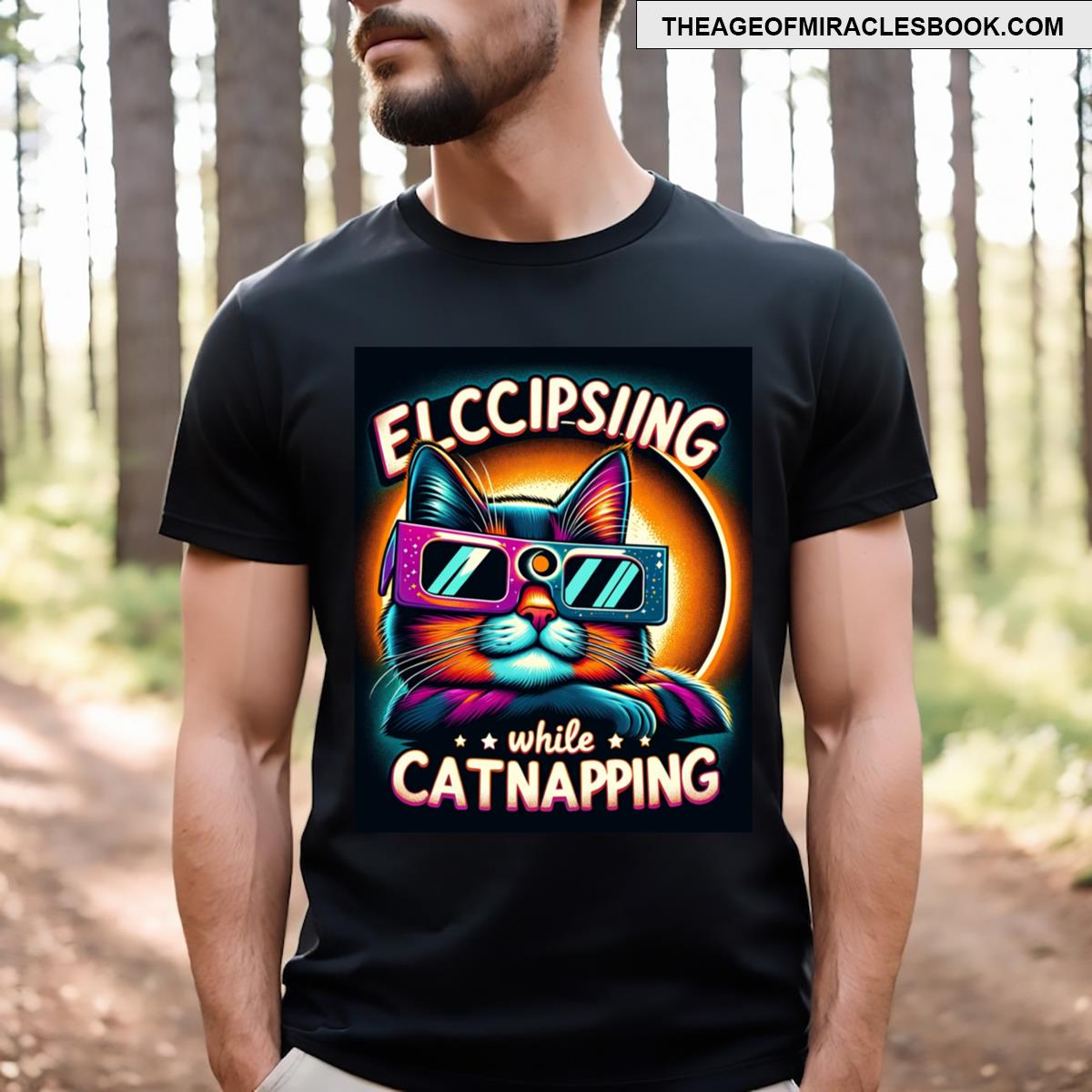 Eclipse While Napping Funny Cat Watching The Eclipse In 2024 T-shirt