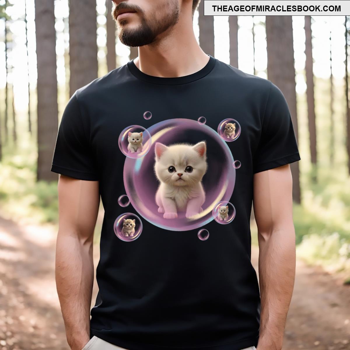 Bubbles And Kitten Design T-shirt