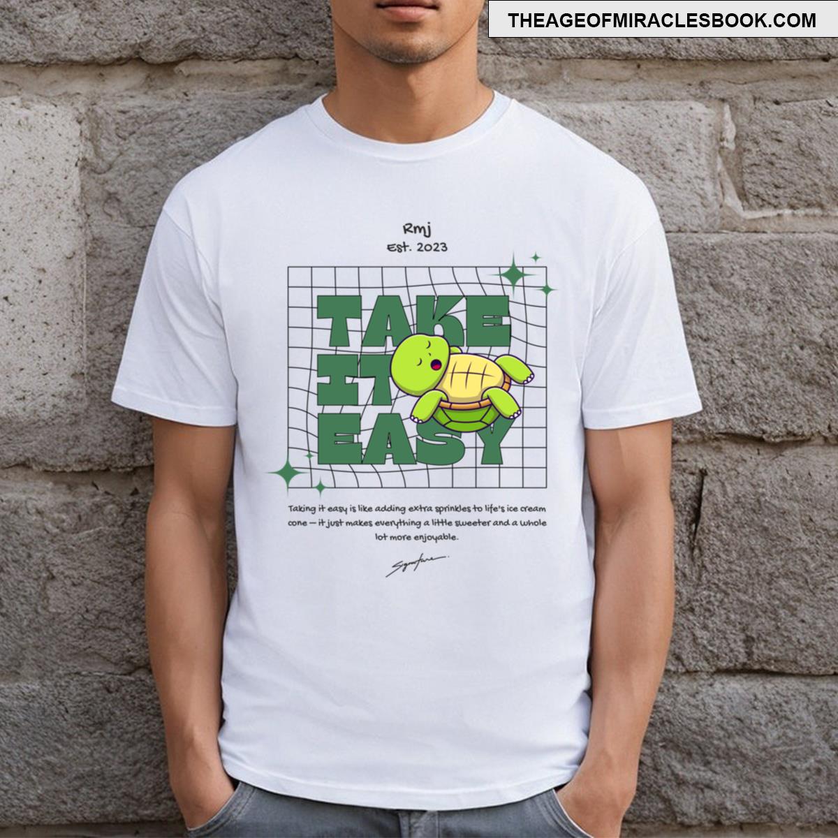 Take It Easy Cute Sleeping Turtle Illustration Yellow Background T-shirt