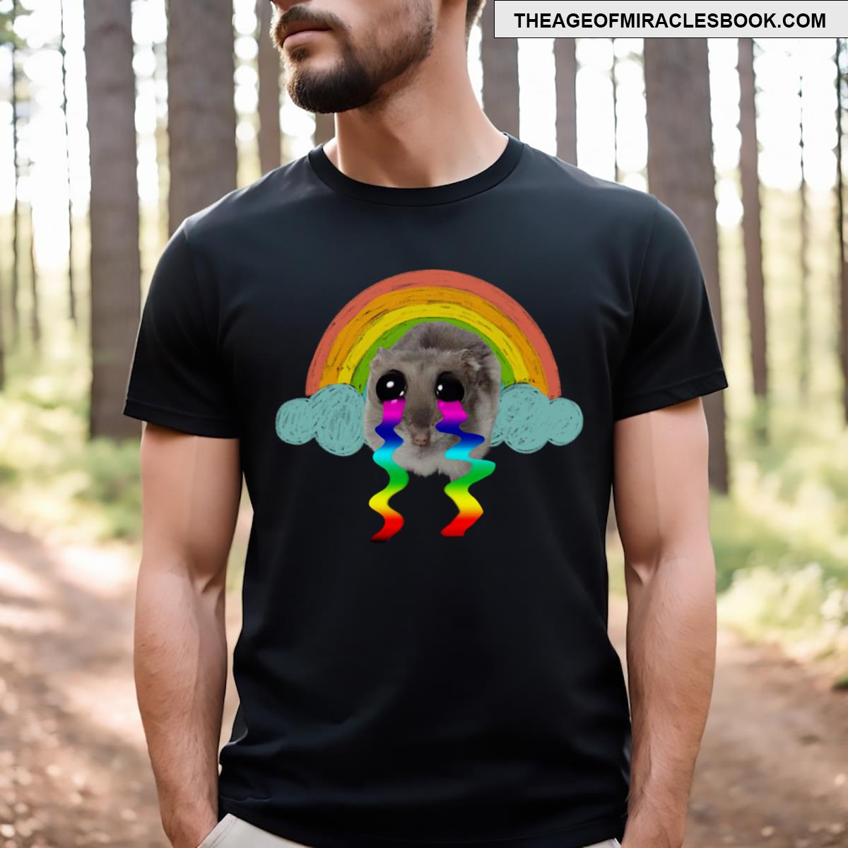 Funny Sad Hamster Meme Crying Rainbow Tears T-shirt