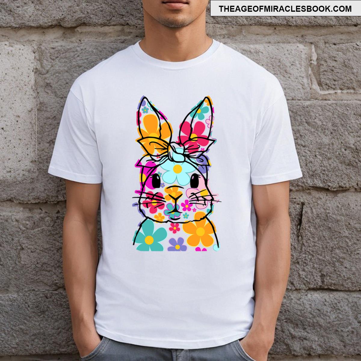 Happy Easter Bunny Daisy Floral Easter Rabbit Face Kid T-shirt