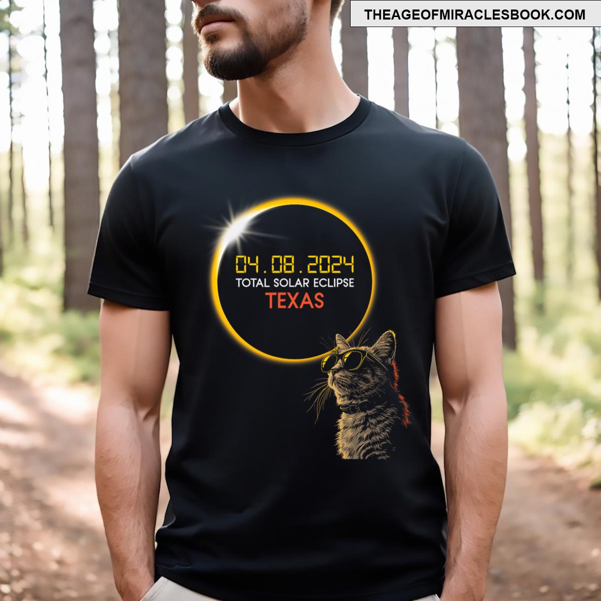 Texas Solar Eclipse 2024 Cat Wearing Solar Eclipse Glasses T-shirt
