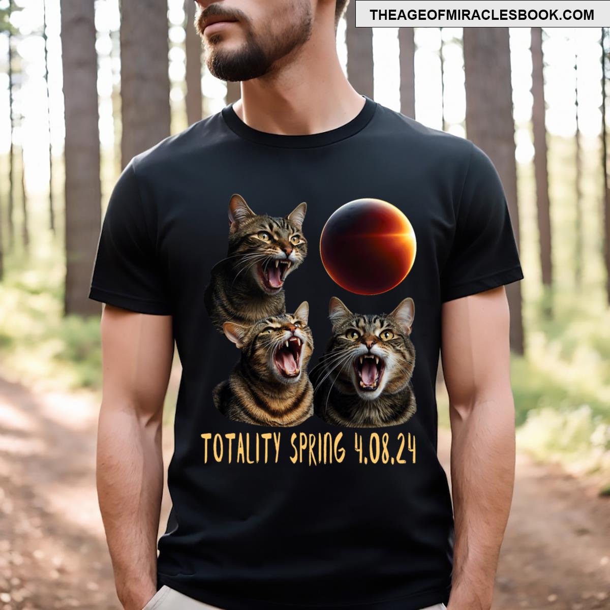 Three Cat Moon 3 Wolfs Solar 2024 Eclipse Totality Spring T-shirt