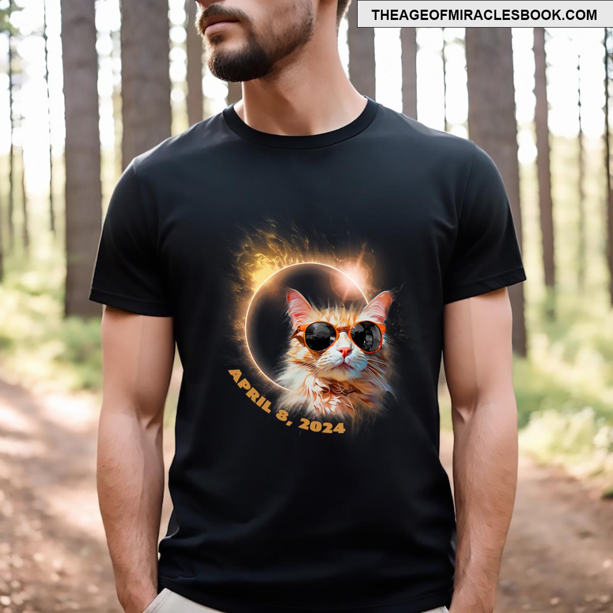 Cat Wearing Eclipse Glasses Funny Eclipse April 8 2024 T-shirt