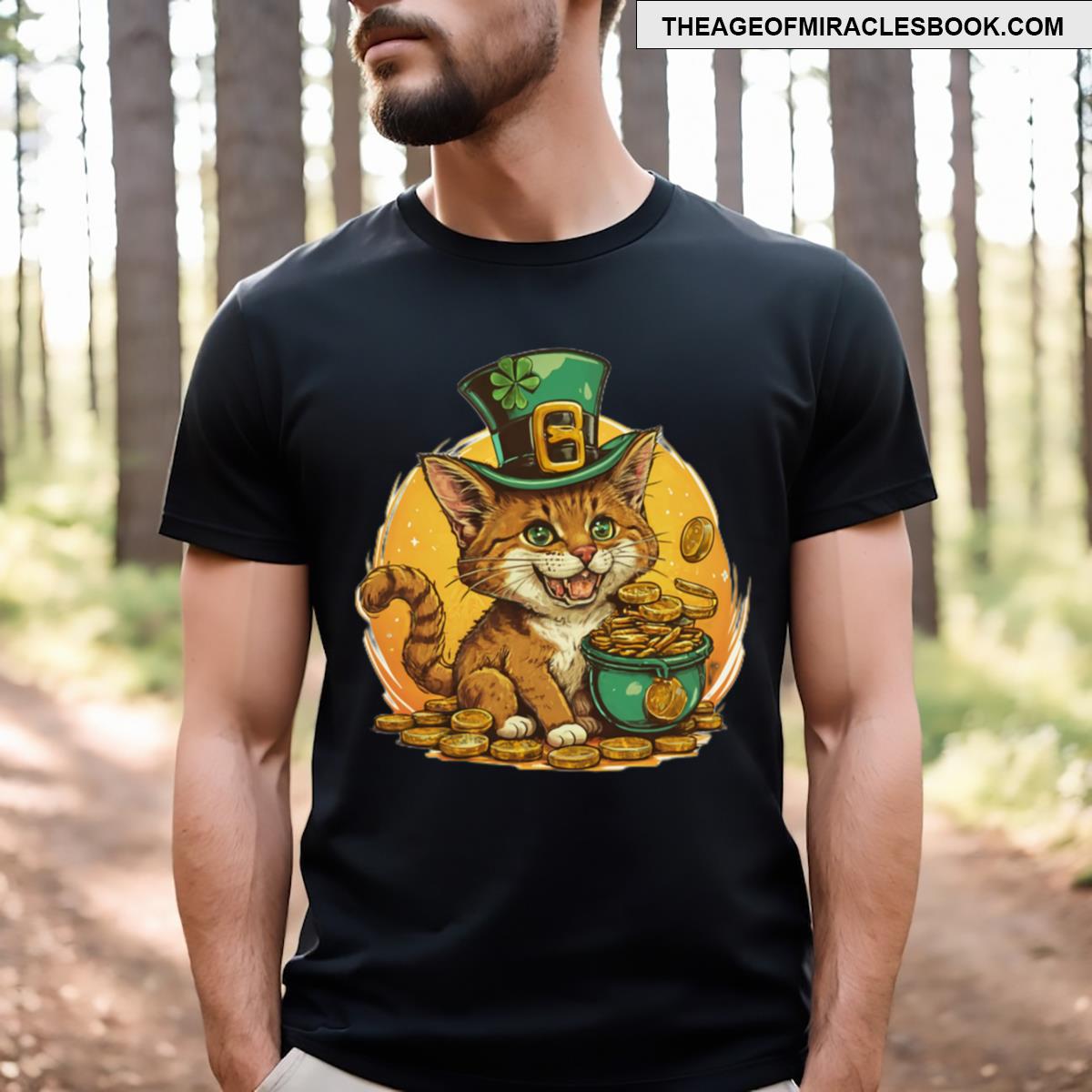 Cat Wearing A Green Leprechaun Hat T-shirt