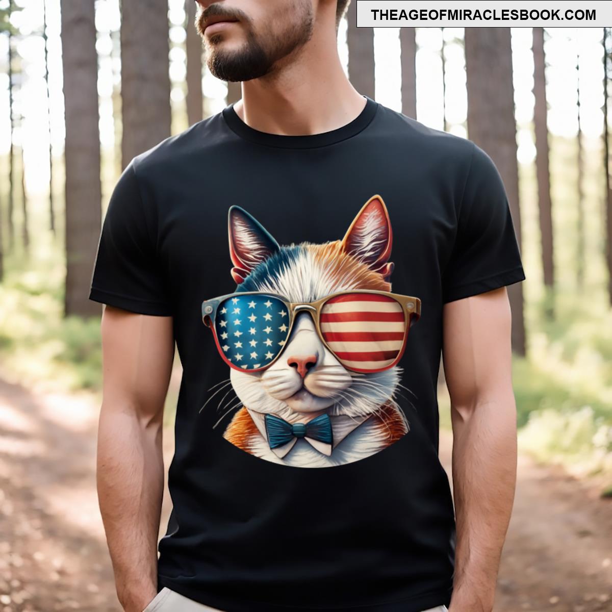 Cat With Usa Flag Sunglasses T-shirt
