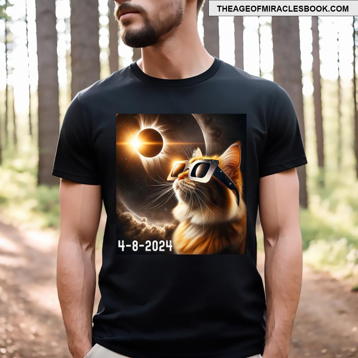 Total Solar Eclipse 2024 Cat Wearing Solar Eclipse Glasses T-shirt
