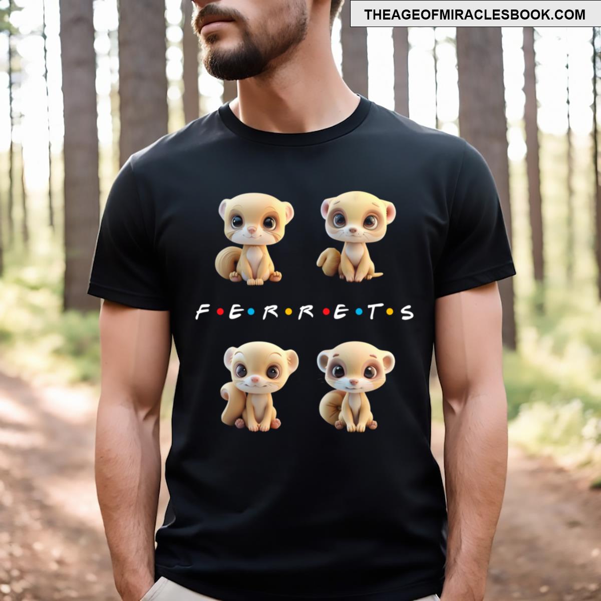 Funny Cute Kawaii Chibi 4 Ferrets Design T-shirt
