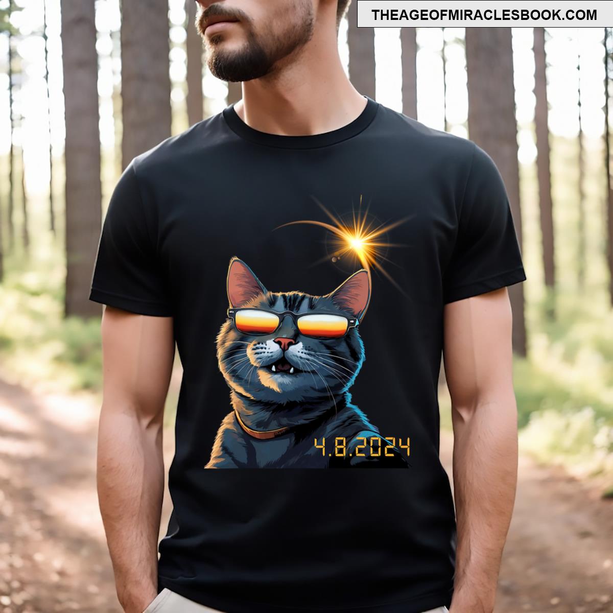 Funny Solar 2024 Eclipse Cat Wearing Eclipse Glasses T-shirt