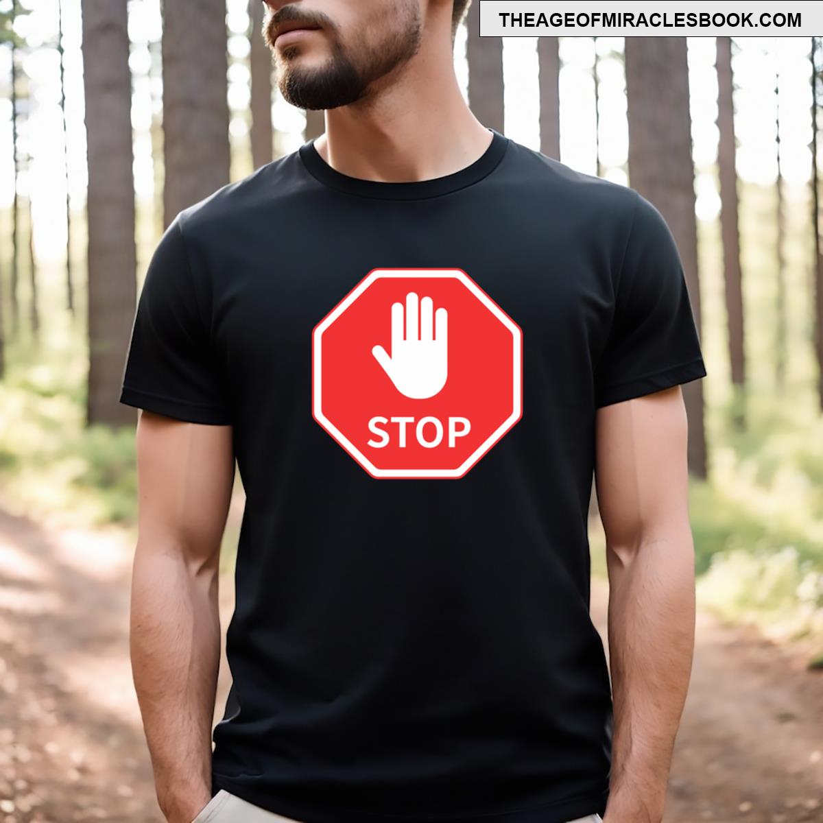 Stop Sign With Hand In Red T-shirt