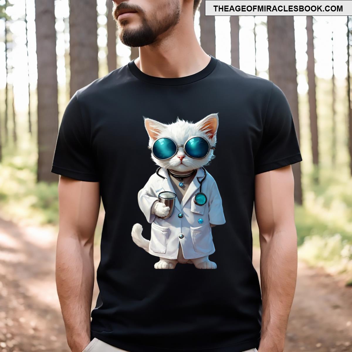 Cool Cat Scientist In White Lab Coat T-shirt