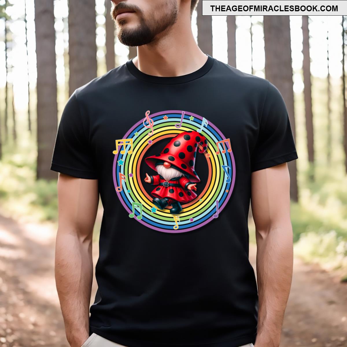 Fantasy Gnome With Musical Notes And Rainbow T-shirt