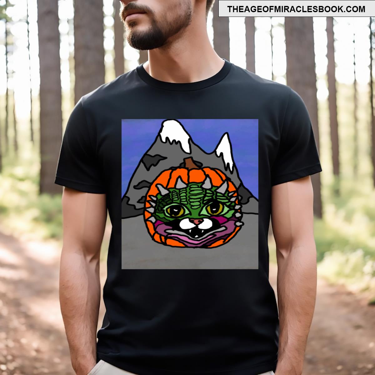 Pumpkin Lizard Cat By Mountain T-shirt