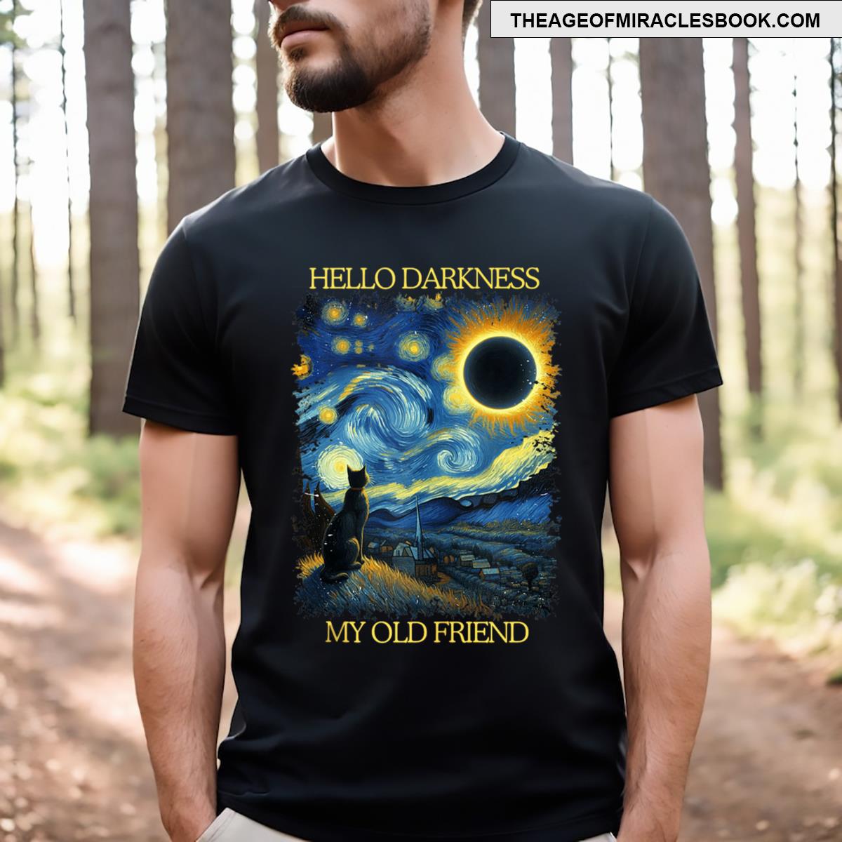 Hello Darkness My Old Friend Funny Cat Solar Eclipse T-shirt