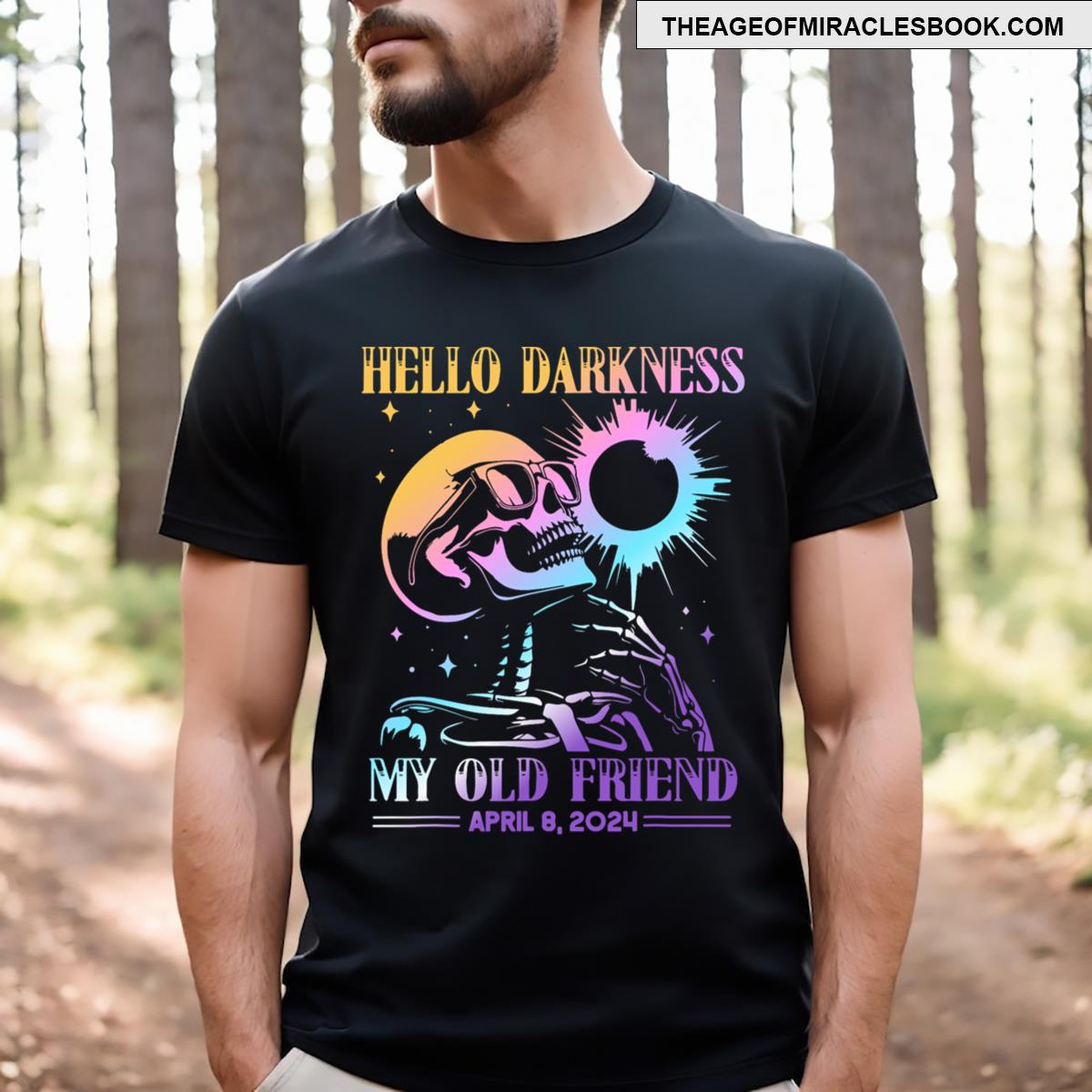 Skeleton Total Eclipse 2024 Hello Darkness My Old Friend T-shirt