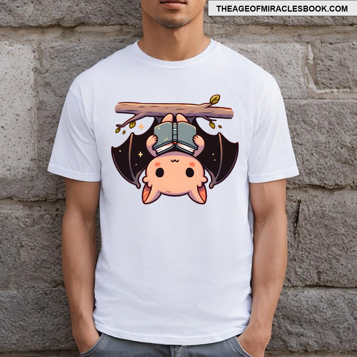 Book Loving Bat Hanging Upside Down T-shirt