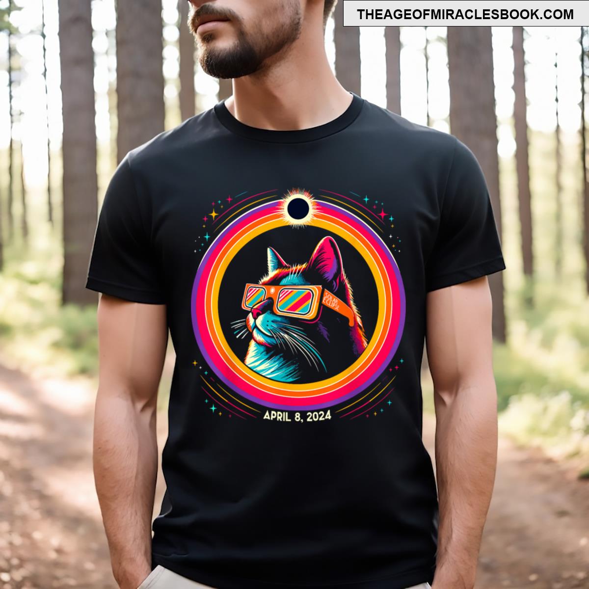 Cat In Eclipse Glasses Totality 2024 Total Solar Eclipse Gift For Men T-shirt