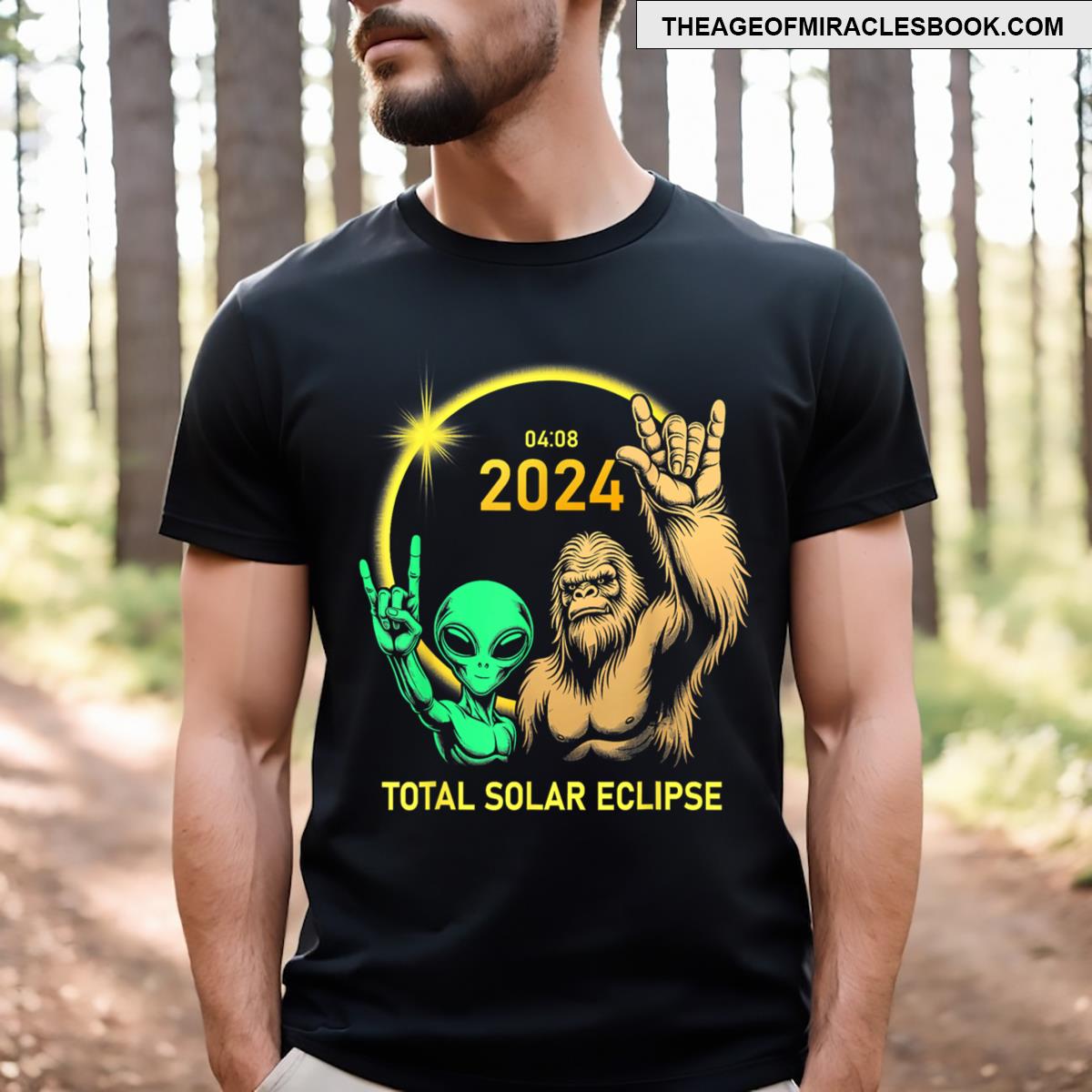 2024 Solar Eclipse Alien Bigfoot Rock April Total Eclipse T-shirt
