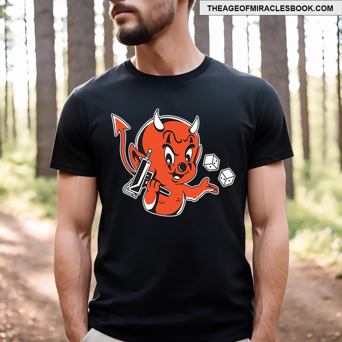 Little Devil Throwing Dice X Uzi Gun Cartoon Pullover T-shirt