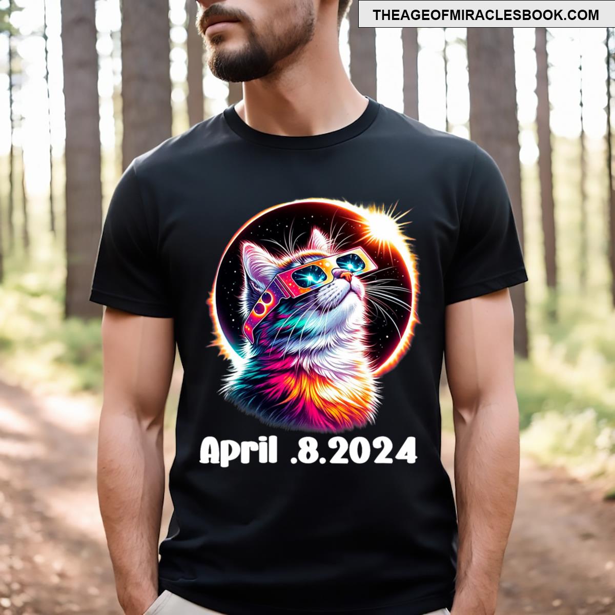 Cat In Eclipse Glasses Totality 2024 Total Solar Eclipse T-shirt