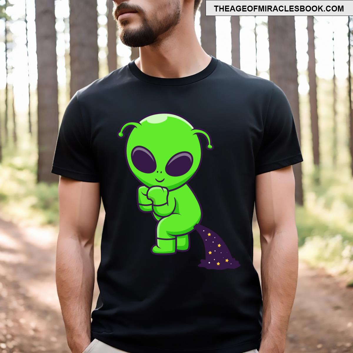 Cute Alien Pooping Space Cartoon T-shirt