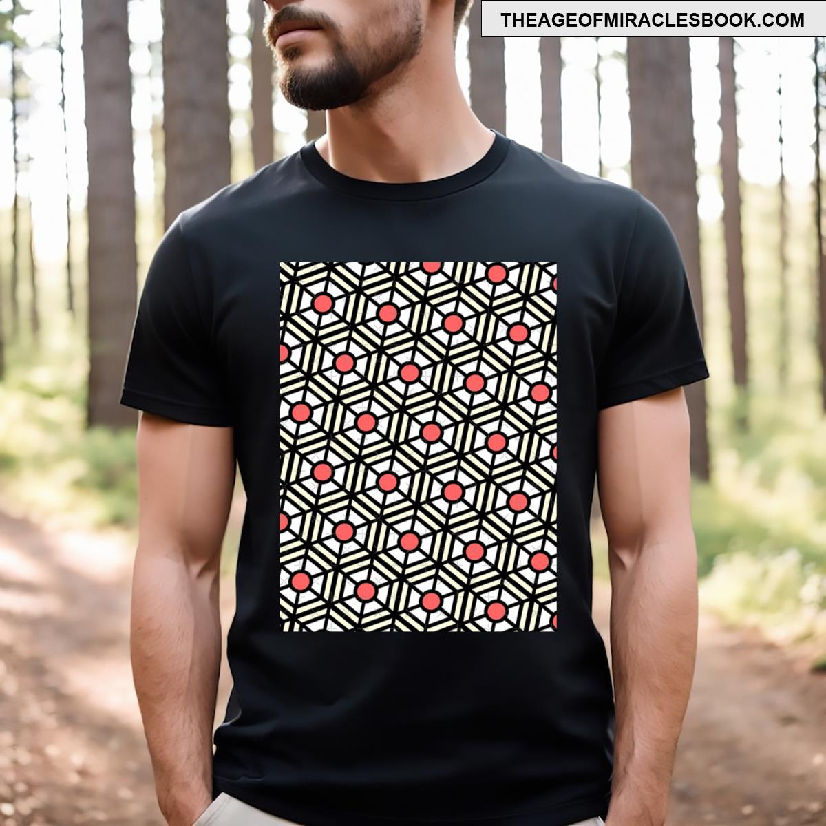Multicolor Hexagon Web Seamless Satellite Antenna Print Pattern Graphic T-shirt