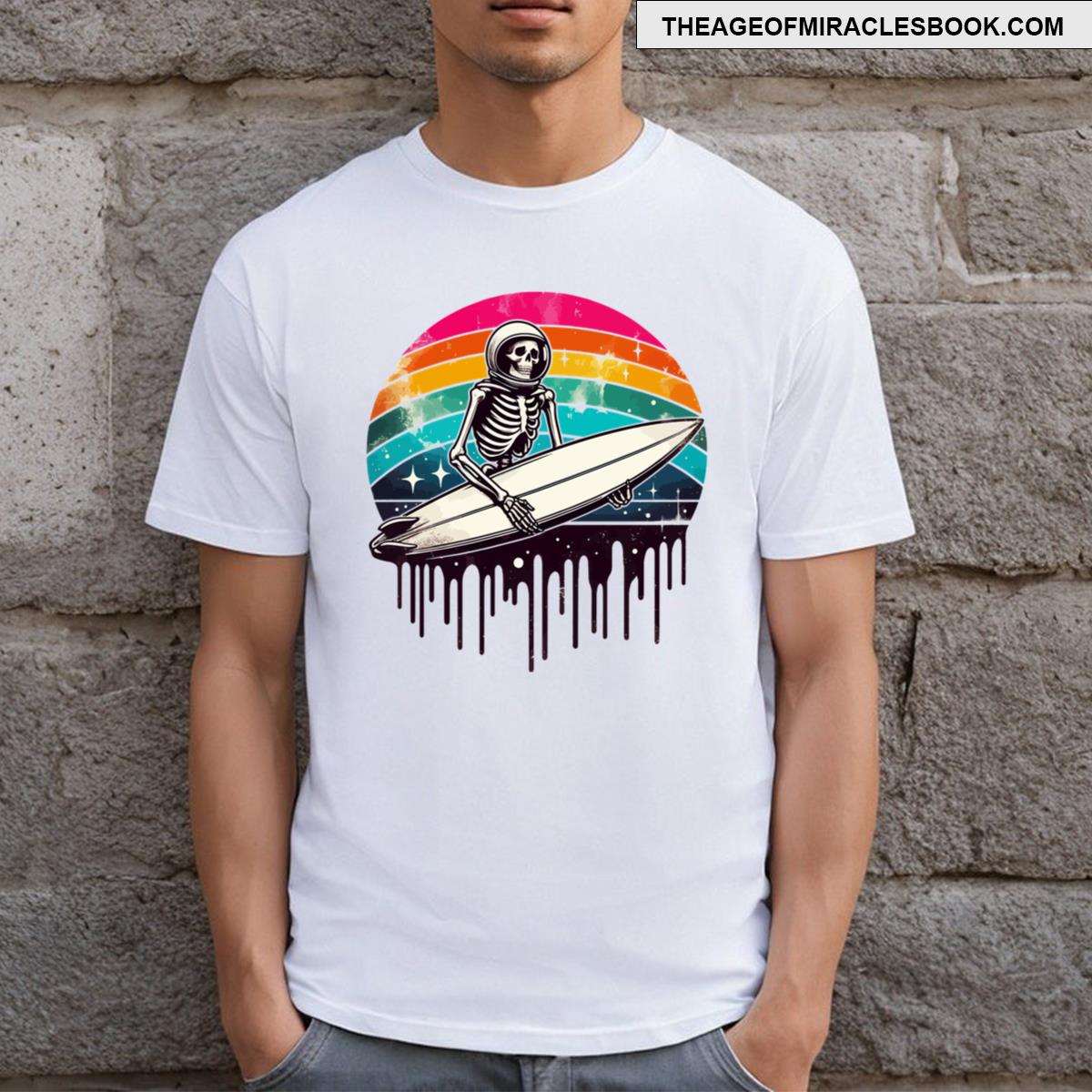Funny Skeleton Surfer Rainbow T-shirt