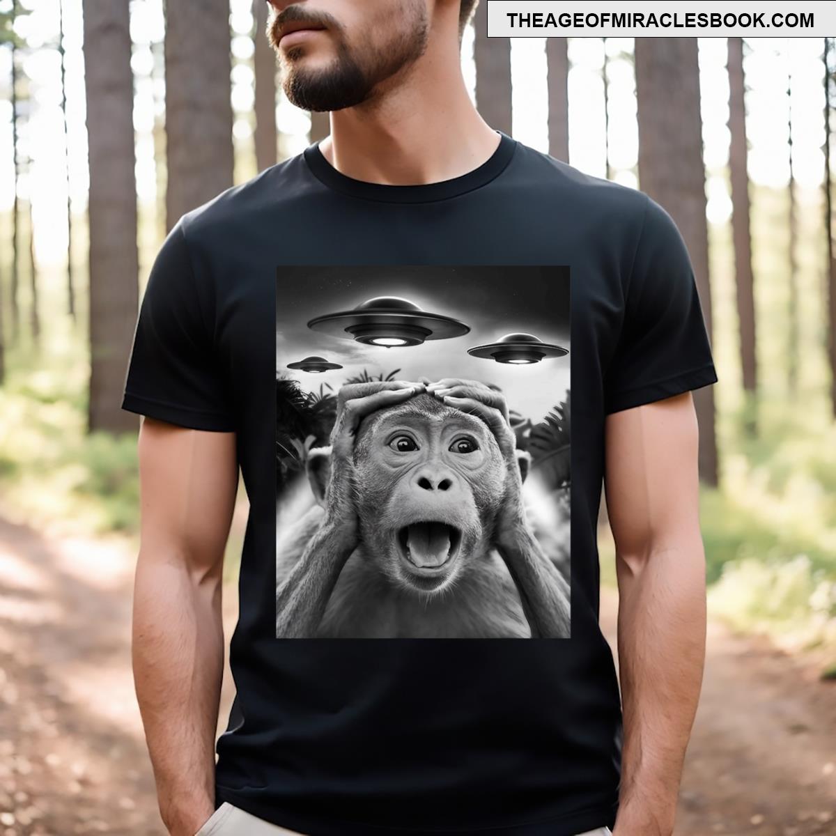 Funny Monkey Graphic Tee Ufo Weird T-shirt