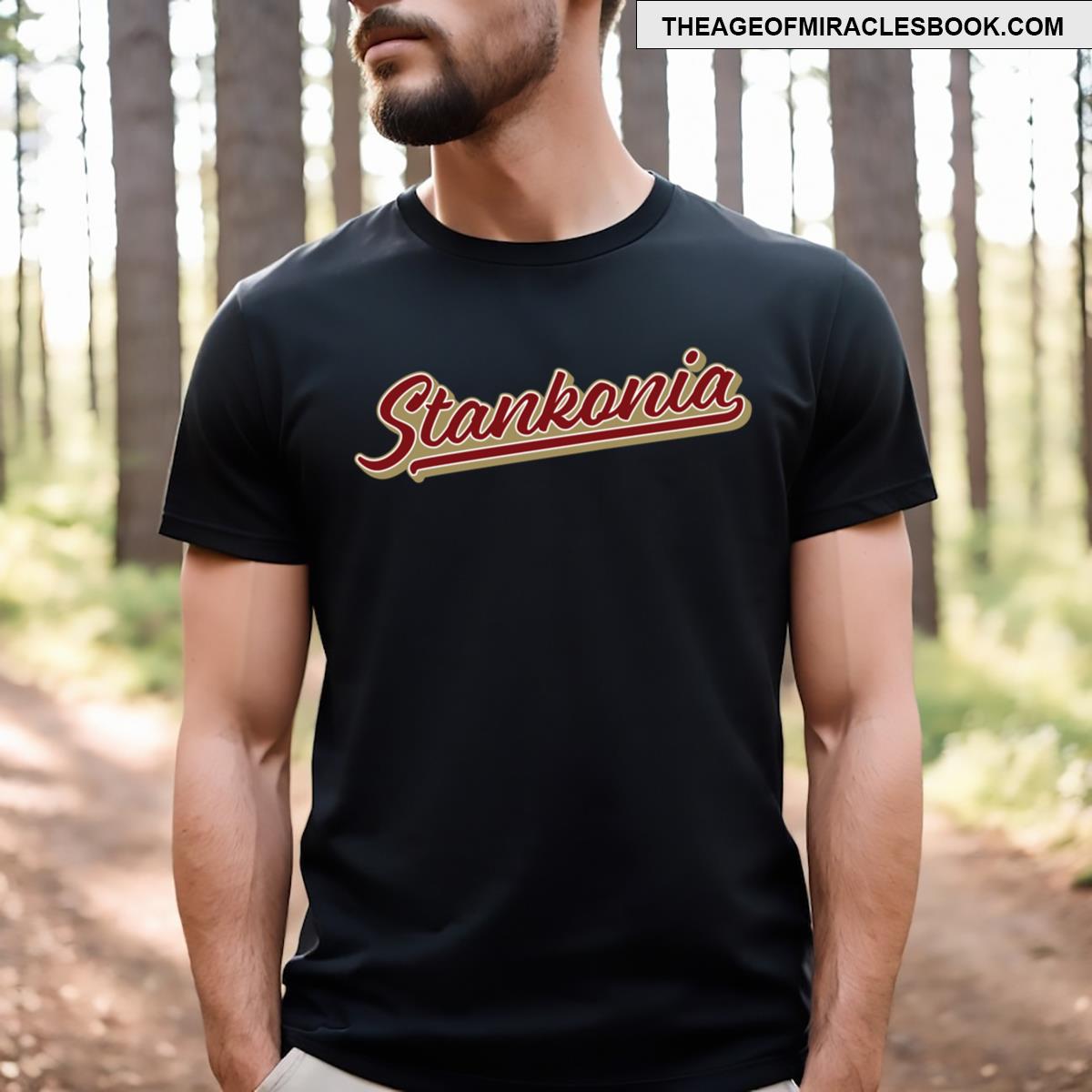 Script Stankonia In Maroongold For Black T-shirt