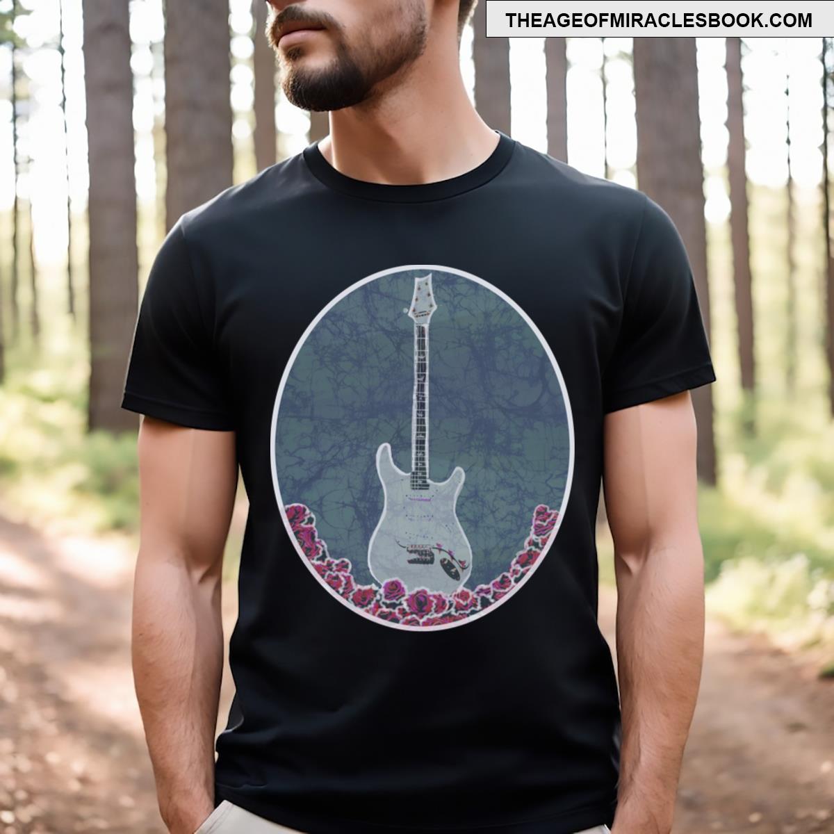Deadhead Guitar With Roses Batik Style T-shirt