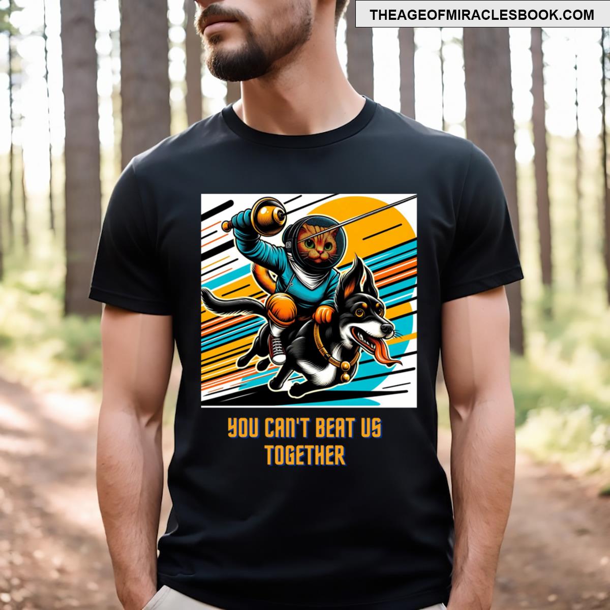 Fencing Cat On Canine Mount T-shirt